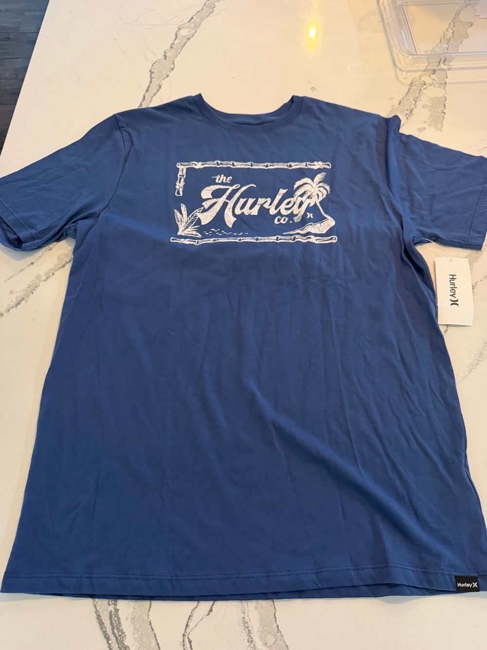 Hurley Blue Super Soft Short Sleeve Logo Tee with Palm Graphic New! NEVER WORN!